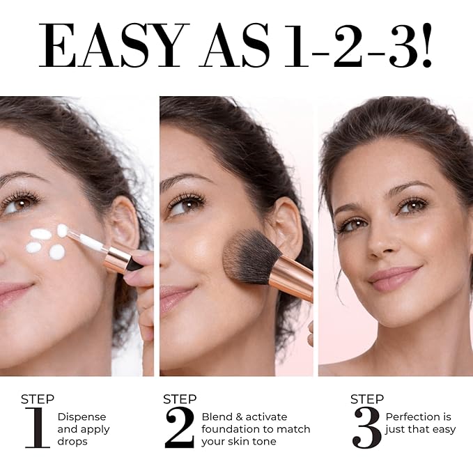 LUMINESS Liquid Mirage w/SPF 50 Color Adjusting Foundation Kit - Color Changing Foundation, SPF 50 Primer & Makeup Brush, Face Makeup for Mature Skin, 4in1 Liquid Foundation, Concealer & Moisturizer
