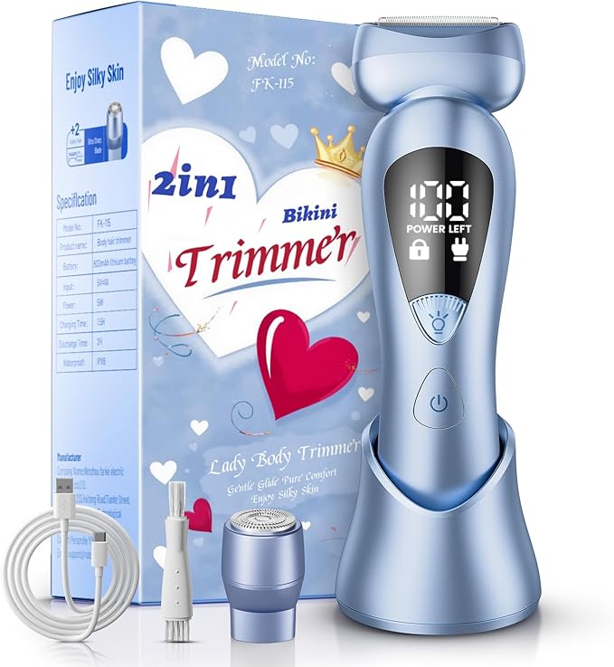 Cordless Electric Razors for Women: Rechargeable Painless Bikini Trimmer for Body Hair - IPX7 Waterproof Shaver with LED Display for Face/Underarm/Leg Deep Blue