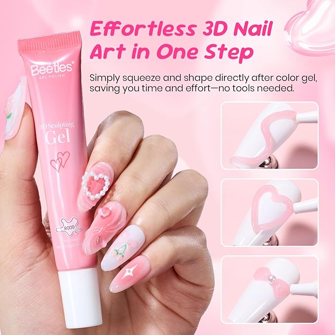 Beetles Valentine’s Limited Pink 3D Nail Sculpting Gel for 3D Gel Nail Art, 15ml Professional Pink Sculpt Gel, No Wipe U V/LED Cure, Easy One-Step Shaping, Pink Nail Gel for DIY Salon Gifts for Women