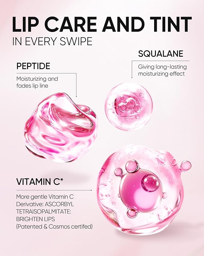 SKINTIFIC Peptide Brightening Lip Serum, Hydrating & Plumping Tinted Lip Gloss, Moisturizing Lip Balm with Polypeptides & Squalane for Glossy Sheer, Smooth Lips (06 Cherry Red)
