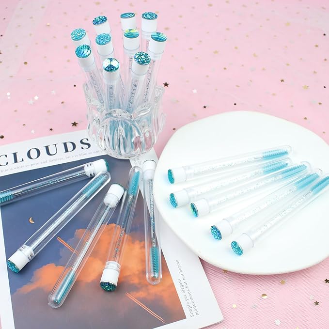 20 Sets Mascara Wand Tube Diamond Eyelash Spoolies Babyblue Mascara Brushes Lash Brush Makeup Tool Applicator Eyelash Brush Tubes Makeup Brush (4C-Babyblue)