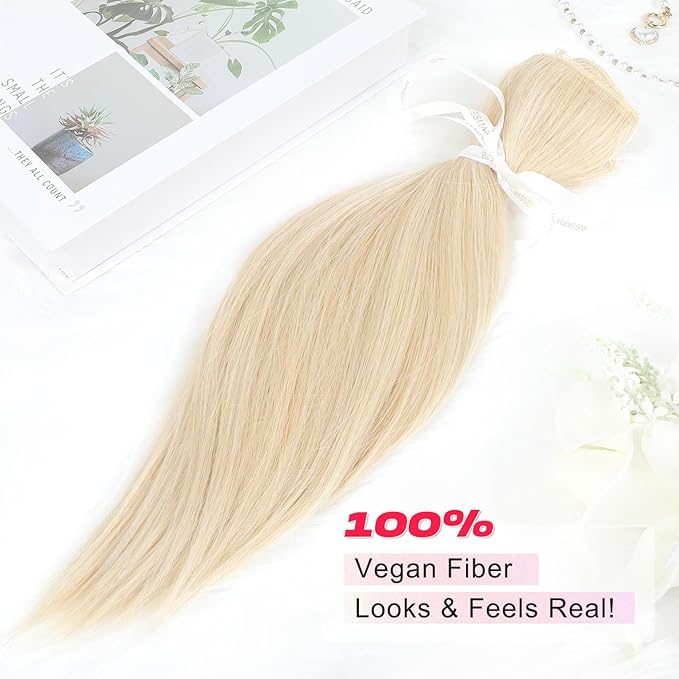 Hair Extensions, 10" Short Clip in Hair Extensions 4PCS Straight Natural Soft Synthetic Hairpiece for Women- Golden Blonde with Highlights
