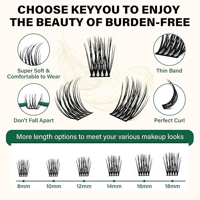 Lash Clusters 144pcs Individual Lashes D Curl 14mm Eyelash Clusters KEYYOU Air Touch Cluster Lashes Super Lightweight Soft Wispy Comfortable Easy DIY at Home(Air03-D-14mm)