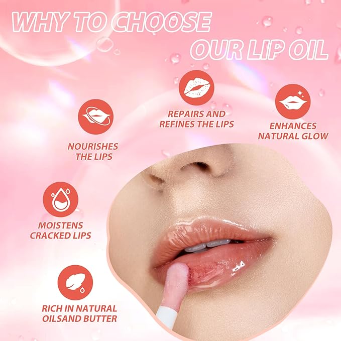 LANGMANNI Moisturizing Lip Oil,No-Sticky Lip Gloss Lip Balm Lip Care,Fruit Flavoured Lip Oil For Dry Lip's Moisturizing Hydrating And Nourishing ((Raspberry))