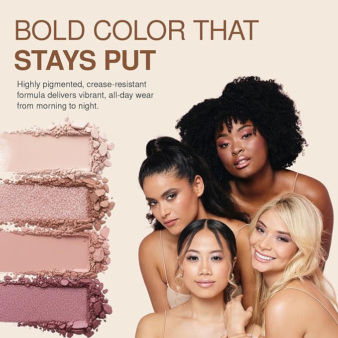 Palladio Eyeshadow Quads, Velvety Pigmented Blendable Matte, Metallic & Shimmer Finishes, Creamy Formula, Four Way Quad Eye Shadow Palette, Talc-Free (Miss Popular)