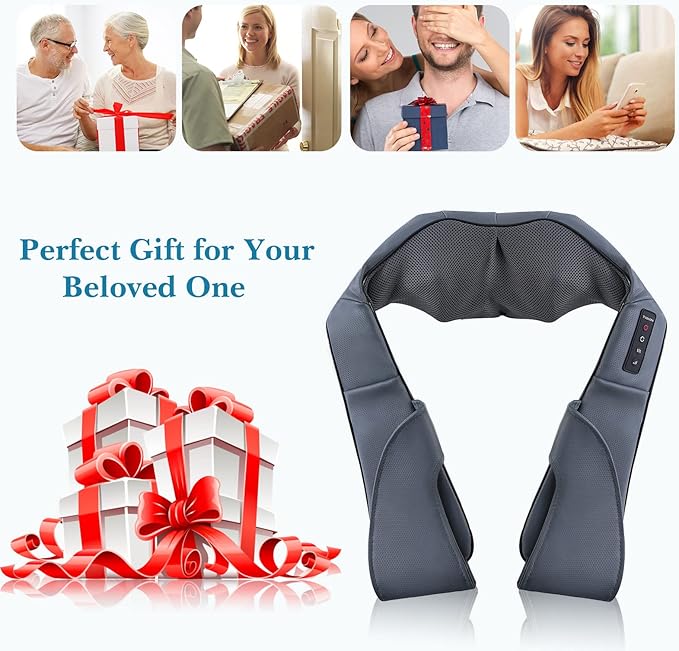 TRIDUCNA Shiatsu Neck Back and Shoulder Massager with Heat - Electric Deep Tissue 3D Kneading Massage Pillow for Lower Back, Calf, Legs, Full Body Muscle Relaxation, Home, Office, and Car Use