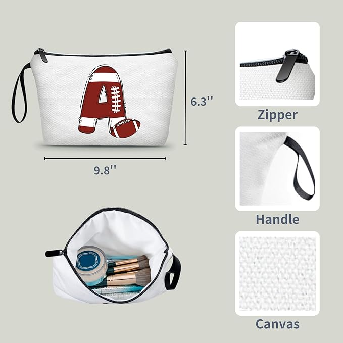 ARIOSEY Football Initial Birthday Graduation Gifts Cosmetic Travel Toiletry Bags Football Accessories Party Favors for Women Girls Daughter Niece Team Coach Friends,Christmas-A
