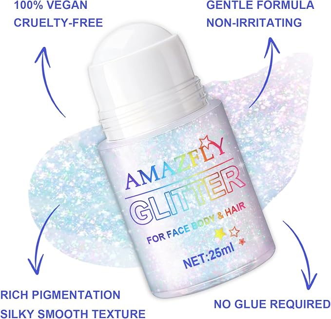Roll-on Holographic Body Glitter Gel for Face and Hair, Chameleon Color Changing Glitter Gel Under Light, Chunky Mermaid Sequins Shimmer Makeup for Halloween Party Rave Accessories (Sparkling Pink)