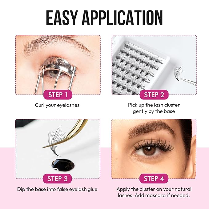DIY Wispy Individual Lash Clusters 96pcs 20D C Curl 0.07 9-16mm Mixed Lengths - Eyelash Clusters Wispy Volume Natural Look Eyelash Extension at Home by Eyesy Lash