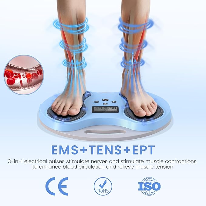 EMS Foot Massager for Neuropathy,NMES Foot Circulation Stimulator for Pain Relief, Plantar Fasciitis & Muscle Recovery,TENS Unit Muscle Stimulator with 4 Electrode Pads,12 Modes 20 Intensities