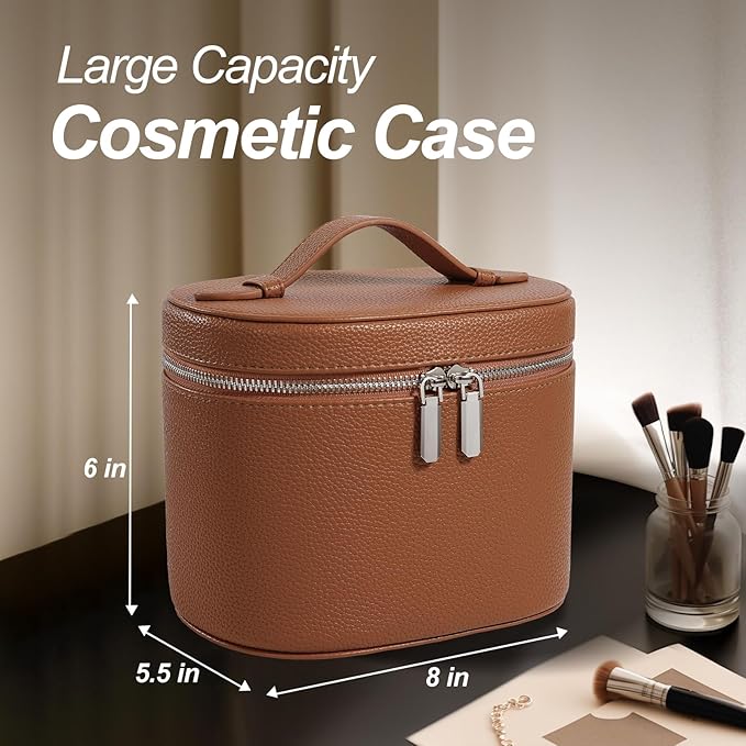 idoltimes Cosmetic Case, Leather Makeup Bag, Portable Handheld Makeup Case, Detachable Compartments