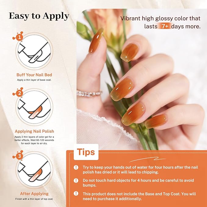 16.5ml Jelly Sheer Pumpkin Orange Nail Polish Large Volume Quick Dry Nail Polish, Long Lasting Shine, Fingernail Toenail Nail Art DIY Home Travel Nail Art Gift