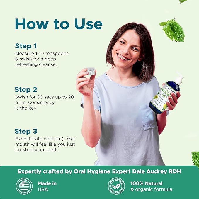 Dale Audrey Nano Hydroxyapatite Mouthwash Oil Pulling for Teeth and Gums | Mint Flavored Organic Mouthwash for Bad Breath | Essential Oils for Teeth Whitening & Fresh Breath Natural Mouthwash 8 oz