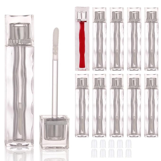 COSIDEA 10PCS Empty 4ML clear Lip Gloss Tubes Wave Square lipgloss Tube with Wand Applicator for Lip oil tint bottles container small business