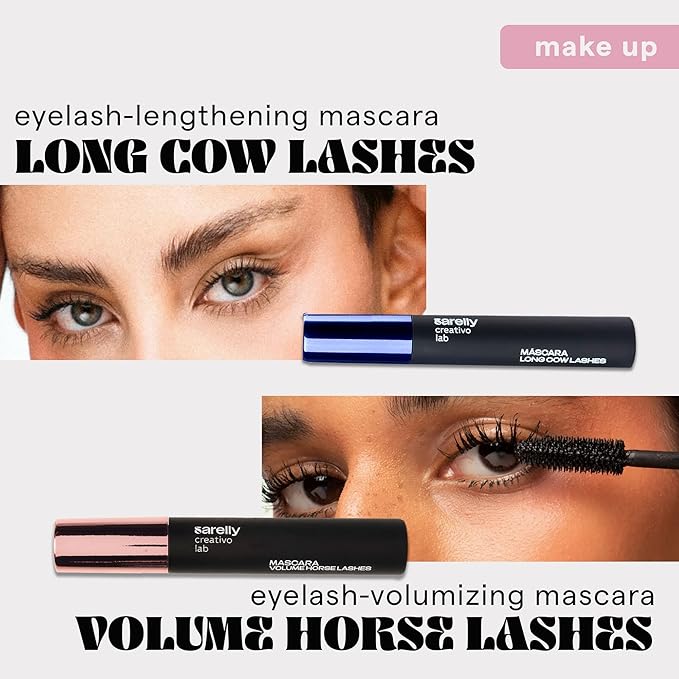 SARELLY Mascara Kit | Volume Horse Lashes + Long Cow Lashes | Waterproof, Volumizing & Lengthening | Vegan & Cruelty-Free