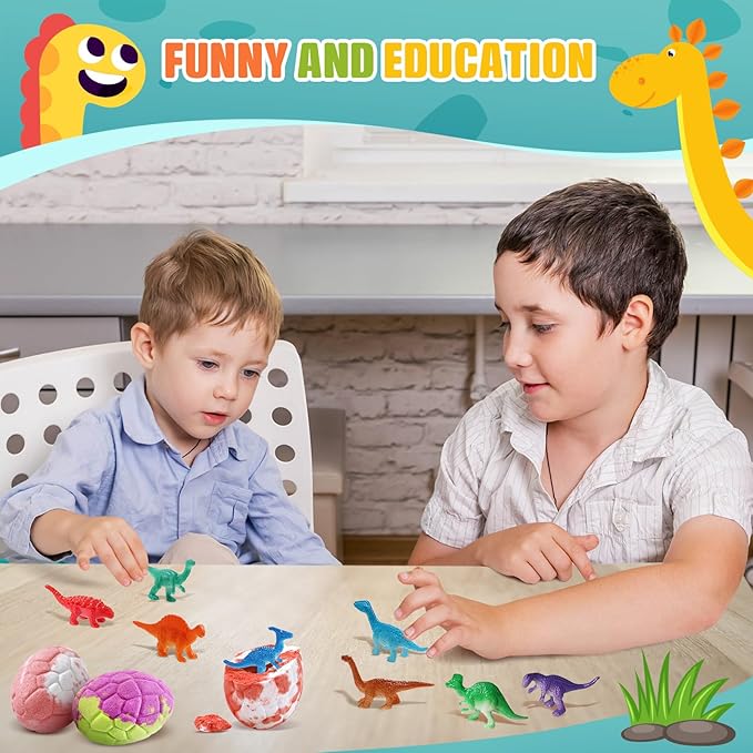 Bath Bombs for Kids with Dinosaur Toys Inside, Valentines Day Gifts for Kids, Easter Basket Stuffers, 9 Pack Natural Organic Dinosaur Bath Bombs Bubble Bath Gift Set, Birthday Gifts for Kid