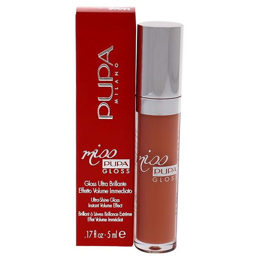 Pupa Milano Miss Pupa Gloss Lip Gloss - Ultra Shiny Gloss - Delivers Immediate Volume Effect - Soft Gel Texture Glides Smoothly on Lips without Stickiness - 201 Tender Apricot - 0.17 Oz