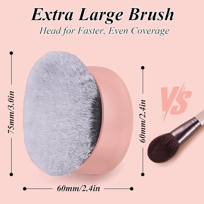 GloréBrochas 75MM Extra Large Self Tanner Kabuki Makeup Brush – Ultra Soft Dense Vegan Bristles for Body Makeup, Bronzer & Foundation–Applies Tanning Mousse, Lotion & Self Tanner–Pink, Wet & Dry