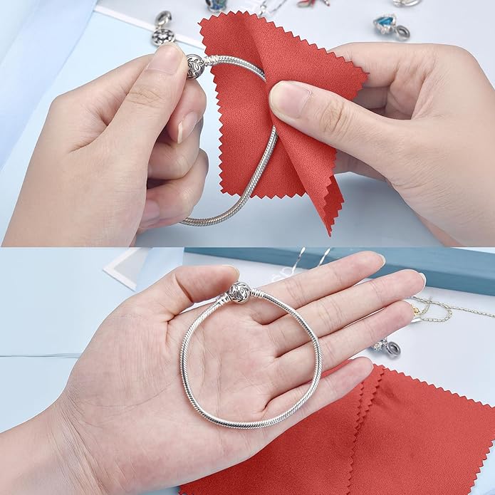 SEVENWELL 50pcs Jewelry Cleaning Cloth Pink Polishing Cloth for Sterling Silver Gold Platinum Small Polish Cloth 8x8cm