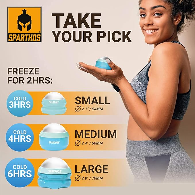 Sparthos Cold Massage Roller Ball - Fitness Cryosphere Massager - Cryo Cryocup Ice Massage Cups - for Muscle, Face, Body Muscles - Manual Polar Icing Cooling Balls - Freeze Tools (Mint/Blue, 60mm)