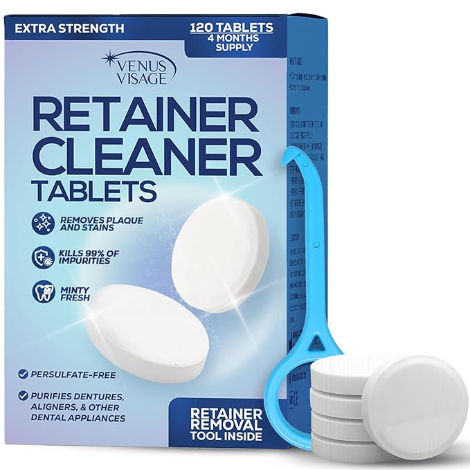 Venus Visage Retainer Cleaner Tablets, Dental Appliance and Denture Cleaning Tablets, Aligners and Night Mouth Guard Cleaner, 120 Pieces