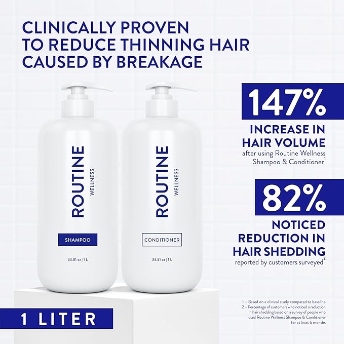 Routine Wellness 1 Liter Anti-Thinning Volumizing Shampoo and Conditioner Set for Thinning Hair & Hair Loss - Grow Your Confidence with Biotin & DHT Blockers - 1 Liter Rose Hips Set