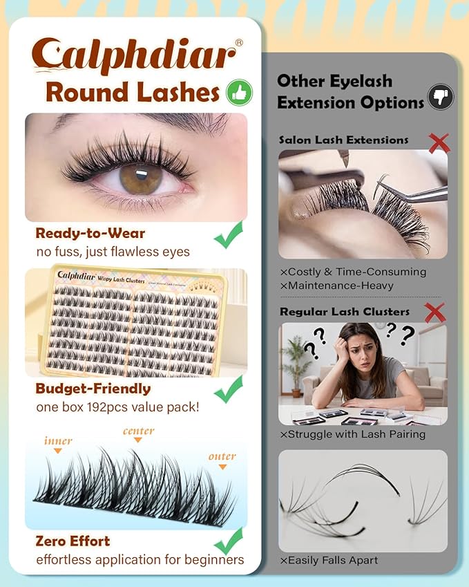 Wispy Lash Clusters 8-12mm Natural Eyelash Clusters 192PCS Individual Lashes Clusters Soft Cluster Eyelash Extensions C-Curly Cluster Lashes for Doll Eye Lash Extension for Beginners