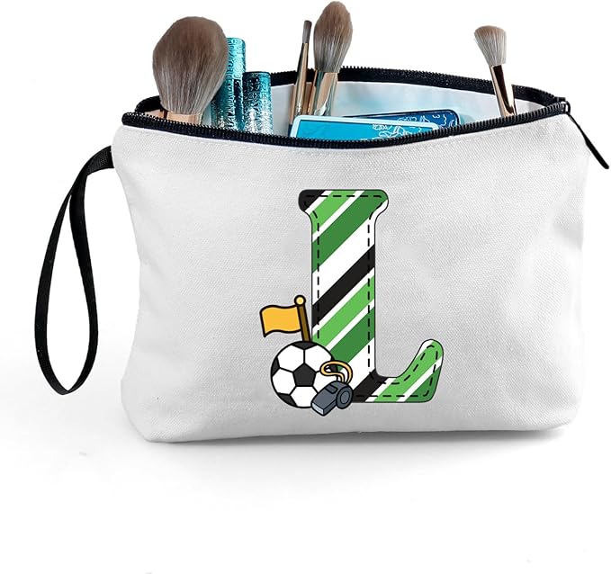 ARIOSEY Soccer Gifts Personalized Soccer Ball Cosmetic Bag for Purse Birthday Inspirational Gifts for Girls Women Team Coach Mom Stuff Travel Organizer-L