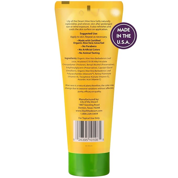 Lily Of The Desert Gelly Moisturizer - 99% Organic Aloe Vera Gel for Skin, After Sun Care with Aloe, Vitamin E Oil, and Vitamin C for Sunburn Relief, 8 Fl Oz