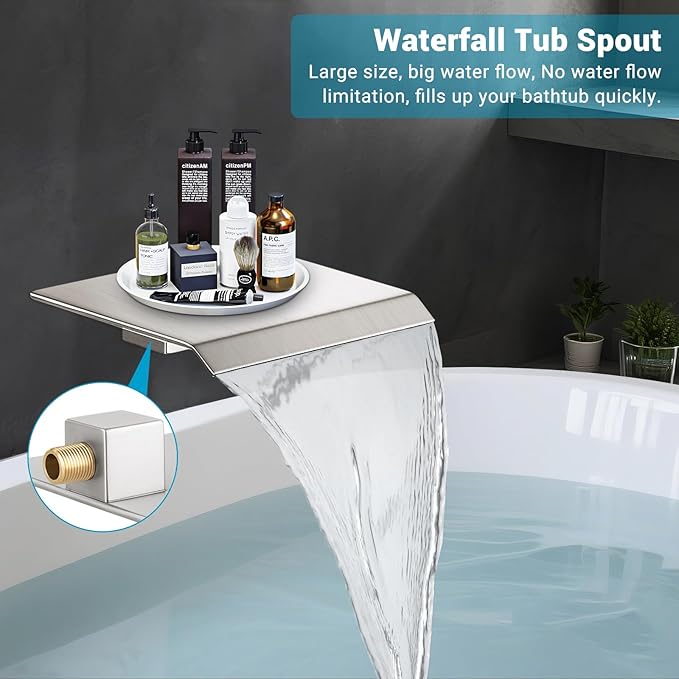 IUERASD Rain Shower Faucet Set Wall Mounted Rainfall with Tub Spout Shower Head System Rough-in Valve Body and Trim Included Brush Nickel (10 Inches)
