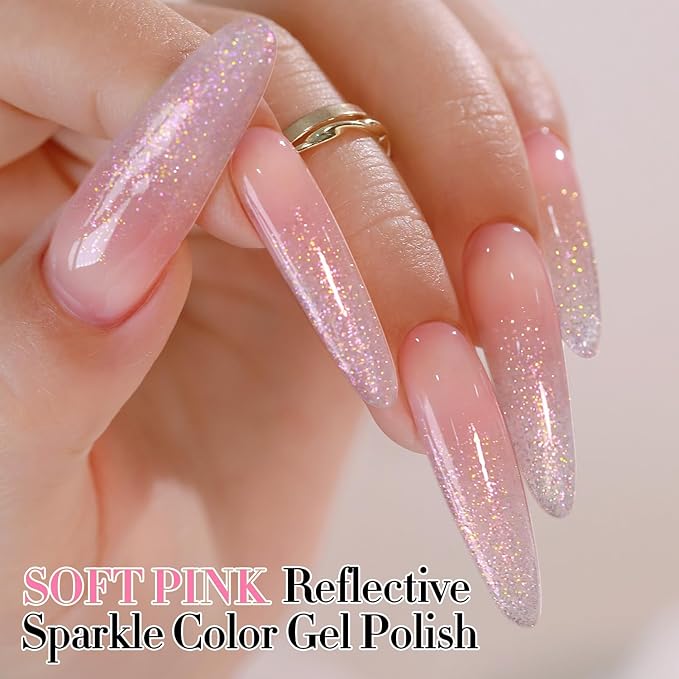 Double Rhythm 15ML Glitter Gel Polish Shimmer Reflective Holographic Color Magnetic for Nail Art Salon DIY at Home (Pink-B1153)