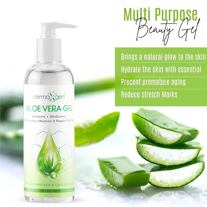 DERMAXGEN Aloe Vera Gel with Witch Hazel, Vitamin C, and Vitamin E - Skin Soothes, Moisture, and Repair Formula for Face and Body - Nutrient-Rich, Organic 100% Pure Aloe Vera - 16 FL OZ
