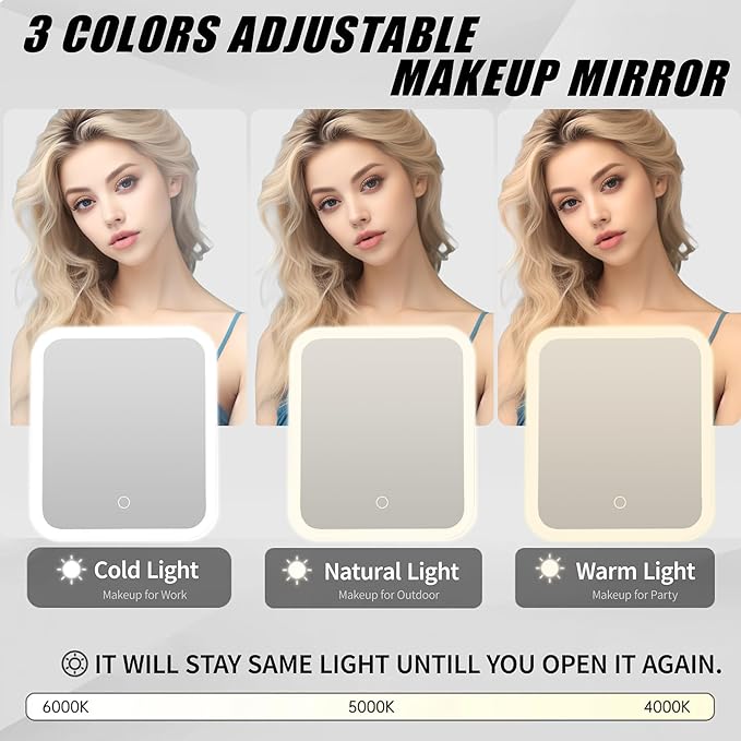 ZhenGuiRu Travel Makeup Bag Cosmetic Organizer Bag with Lighted Mirror, Waterproof Makeup Bag with Light Up Mirror, Travel Makeup Case for Cosmetic Brush Holder Storage, Large Toiletry Bag Women Gift