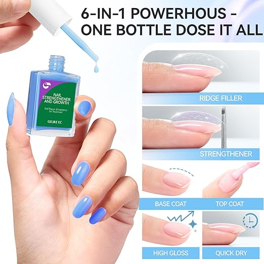 gelike ec Nail Strengthener and Growth Polish: Milky Blue Quick Dry Nail Hardener Repair Damaged Thin Nails for Women After Gel Removal With Multi-Vitamins and Protein 16ml Vegan
