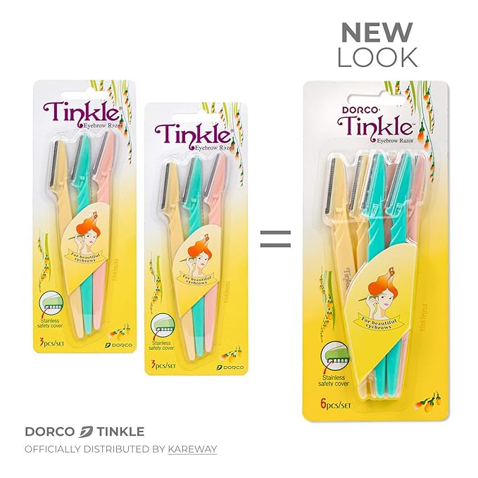 Tinkle Dermaplaning Tool 12ct, Dermaplane Razor for Women, Safe and Easy Peach Fuzz Remover, Eyebrow Trimmer with Protective Cover (4 Packs of 3)