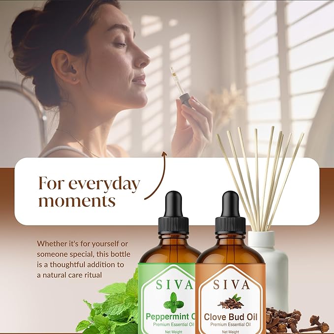 Siva Clove Bud and Peppermint Essential Oil 4oz Bundle Super Saver Combo – Premium Grade Value Set for Aromatherapy, Skincare and Haircare