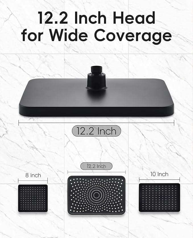 XXL 12.2" Rain Shower Head with Handheld Spray, Updated High Pressure Rainfall Shower Head with Handheld Combo, Large Rain Overhead Waterfall Showerheads | Anti-Clog Nozzles