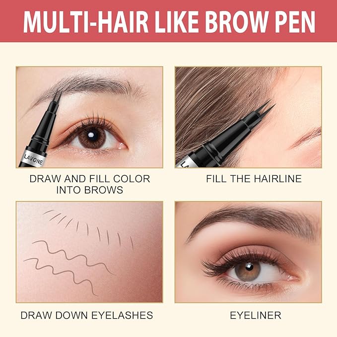 LAVONE Hair-Like Eyebrow Pen Makeup kit, Eyebrow Pencils for Women with Waterproof Microblading Eyebrow Pencil, Eyebrow Pomade, Eyeliner and Eyebrow Brush, Create Full, Natural Brows, Black Brown