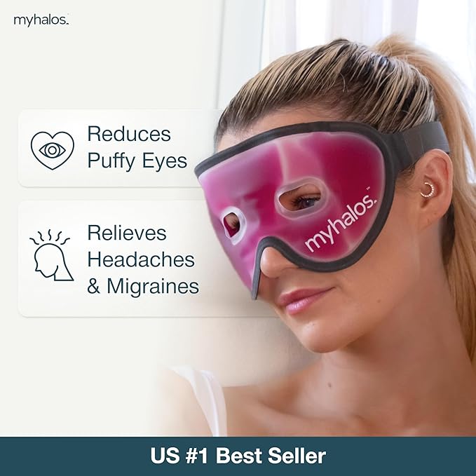 HM Cooling Eye Mask - Reusable Gel Cold Pack Soothes Puffy Eyes, Dark Circles & Hangovers - Relieve Headaches & Sinus Pain With Cold Therapy