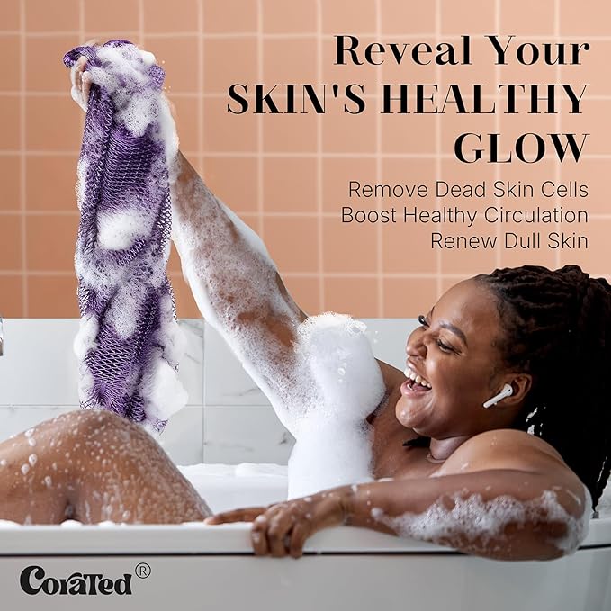 CORATED African Net Sponge Authentic, Shower Loofah Exfoliating Bath Sponge, Body Scrubber for Women and Men Daily Use Body Care, Travel Portable Bath Accessories for Bathroom (Blue & Black)