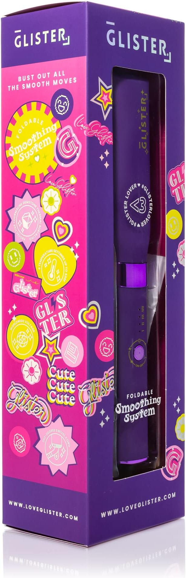 Glister Folding Hair Straightener Brush, Hair Brush for Hair Straightening, Volumizer, Fringe Curler, Hair Styling Comb with Adjustable Temperature- Violet Crush (Purple)
