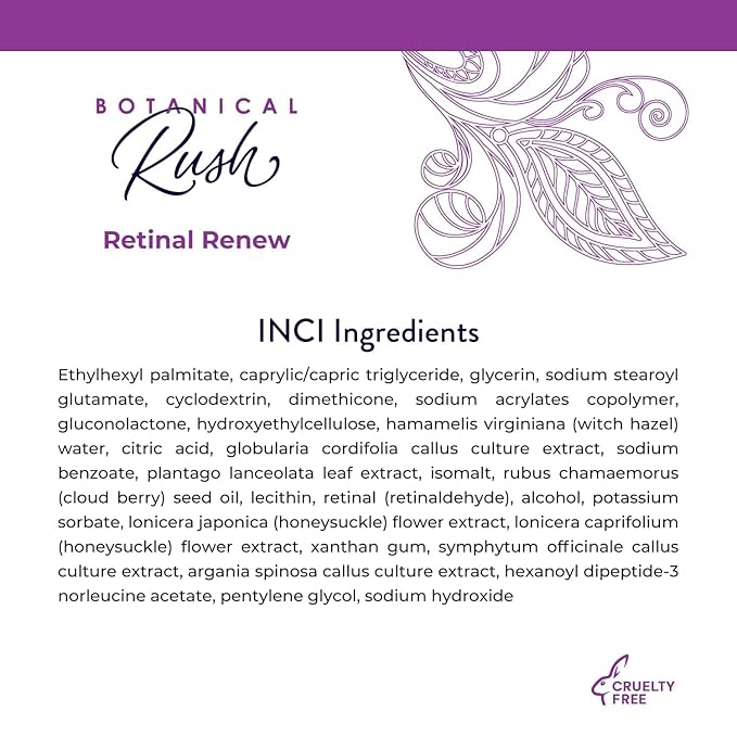BOTANICAL RUSH Retinal Renew Night Cream for Face & Neck, Fragrance-Free Moisturizer with Peptides & Botanical Extracts, Helps Smooth the Look of Fine Lines & Uneven-Looking Tone, 1 oz Jar