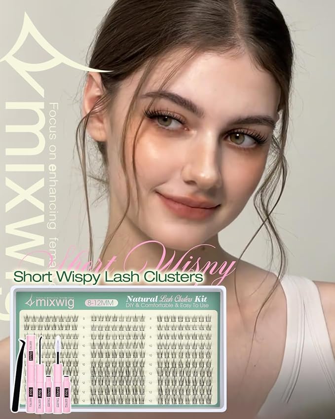 Natural Lash Clusters Kit Short Lash Extension Kit Wispy Eyelash Clusters 8-10-12MM Cluster Eyelash Extensions Manga Cluster Lashes Fairy Individual Lashes DIY CC Curly Eyelash Extension by Lvmixwig
