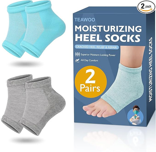 2 Pairs Moisturizing Heel Socks for Cracked Heel Treatment, Foot Care Toeless Socks to Soften and Hydrate Dry Cracked Feet Heels, Cracked Heel Repair Socks, Gel Socks for Dry Cracked Feet