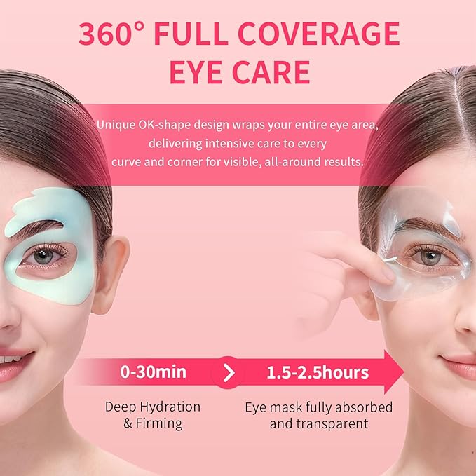 SPODARE OK Shape Eye Masks, 360° Fit Under Eye Patches with Caffeine and Collagen, Firming & Hydrating Eye Mask for Dark Circles and Puffiness, Self Care Gifts for Women - 18 Pairs, Mystery White