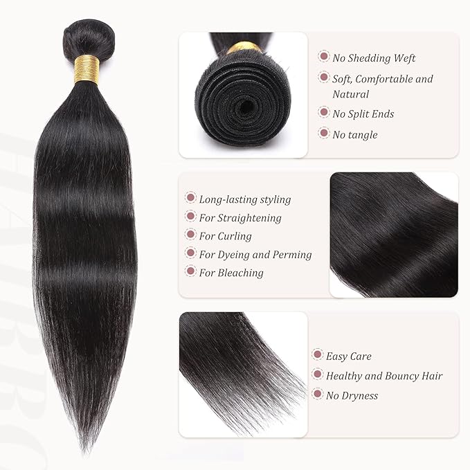 Hairro Sew in Human Hair Extensions Real Hair, 100g/bundle Weave Weft for Women Adding Volume and Length, for DIY Beauty Dating Party, 24 Inch One Bundle Straight Off Black