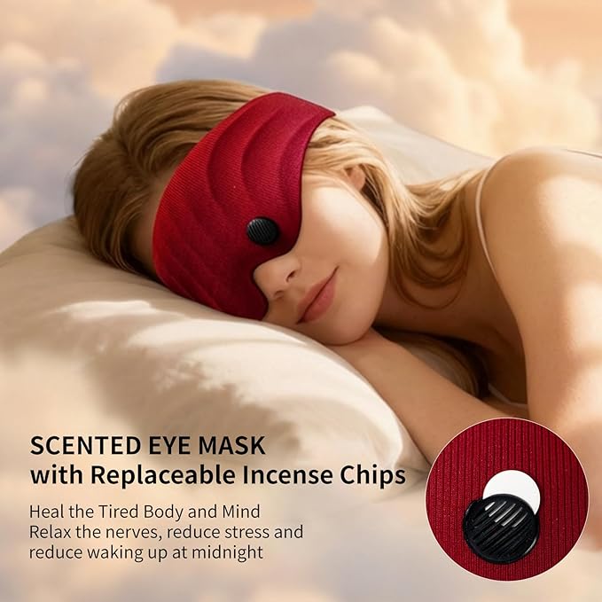 AiSleep Sleep Mask, Scented Eye Mask for Sleep, 100% Blackout Eye Mask for Women Men, 3D Contoured Cup, Zero Pressure Soft Comfortable Sleep Mask for Travel-Red