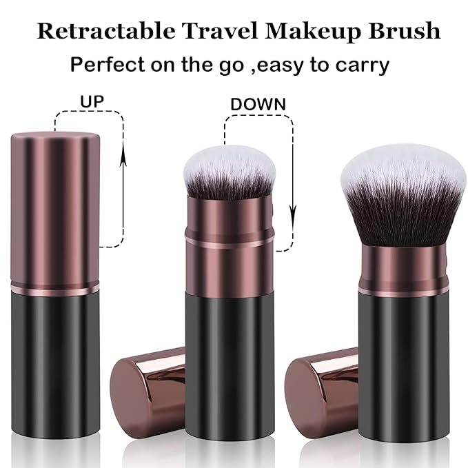 Keriloo Retractable Makeup Brush,Travel Powder Kabuki Makeup Brush Face Blush Brushes for Blending Liquid, Foundation, Blush, Bronzer, Buffing, Sunscreen,Flawless Cosmetics