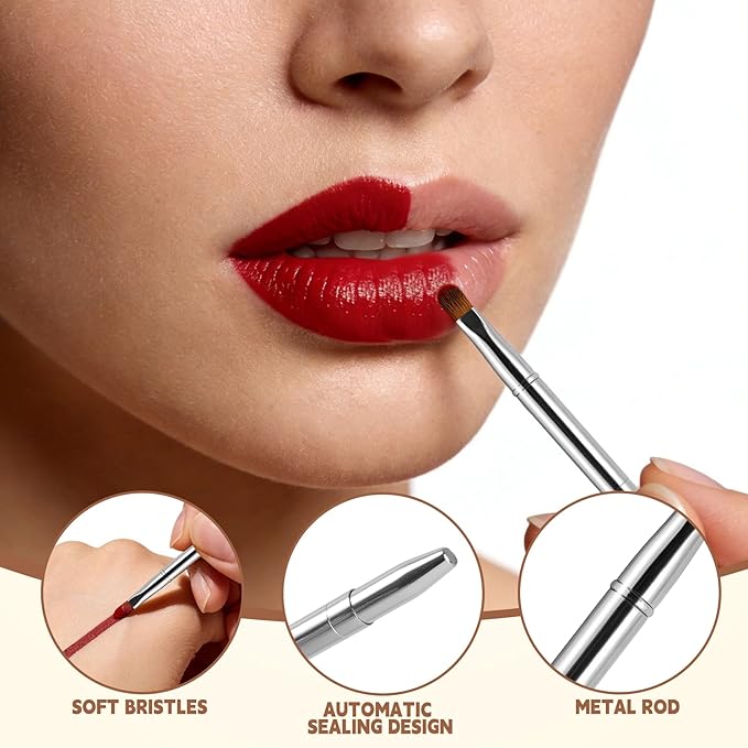 Lip Brush Kabuki Makeup Brush Set, Dual-ended Lip Brushes for Lipstick + All-in-One Foundation Kabuki Brush, Retractable Makeup Brush with Cover for Lip Gloss, Powder Blush, Flawless Cosmetics(Green)