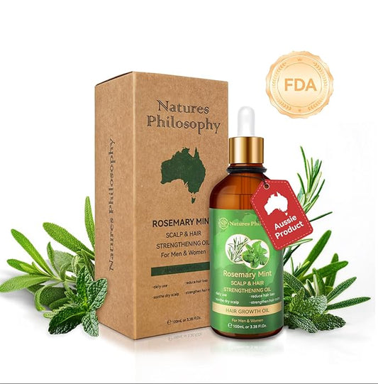 NP NATURES PHILOSOPHY Rosemary Oil for Hair Growth, Hair Growth Oil 3.38 fl oz, Anti-Hair Loss, Quickly Absorbed & Non-Greasy, Aussie Organic Hair Serum for All Hair Types, for Men and Women -100ml | For Hair Growth, Strengthens, Thickens Hair, Scalp Care